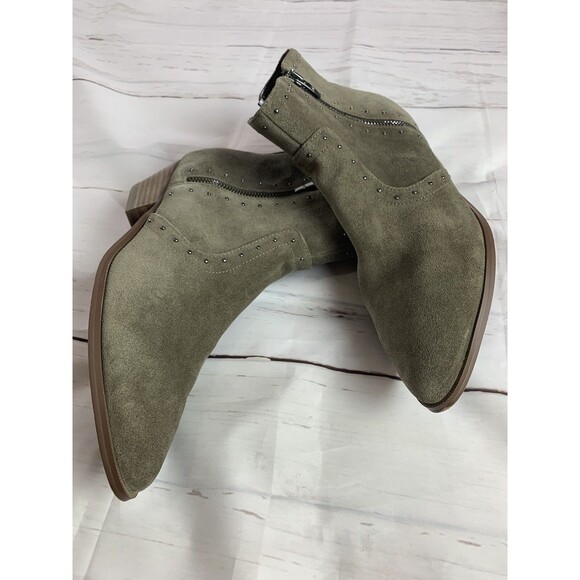 Marc Fisher Suede Leather ankle bootie 10 Pointy Toe Western Gray Green Moss Zip - Picture 6 of 12